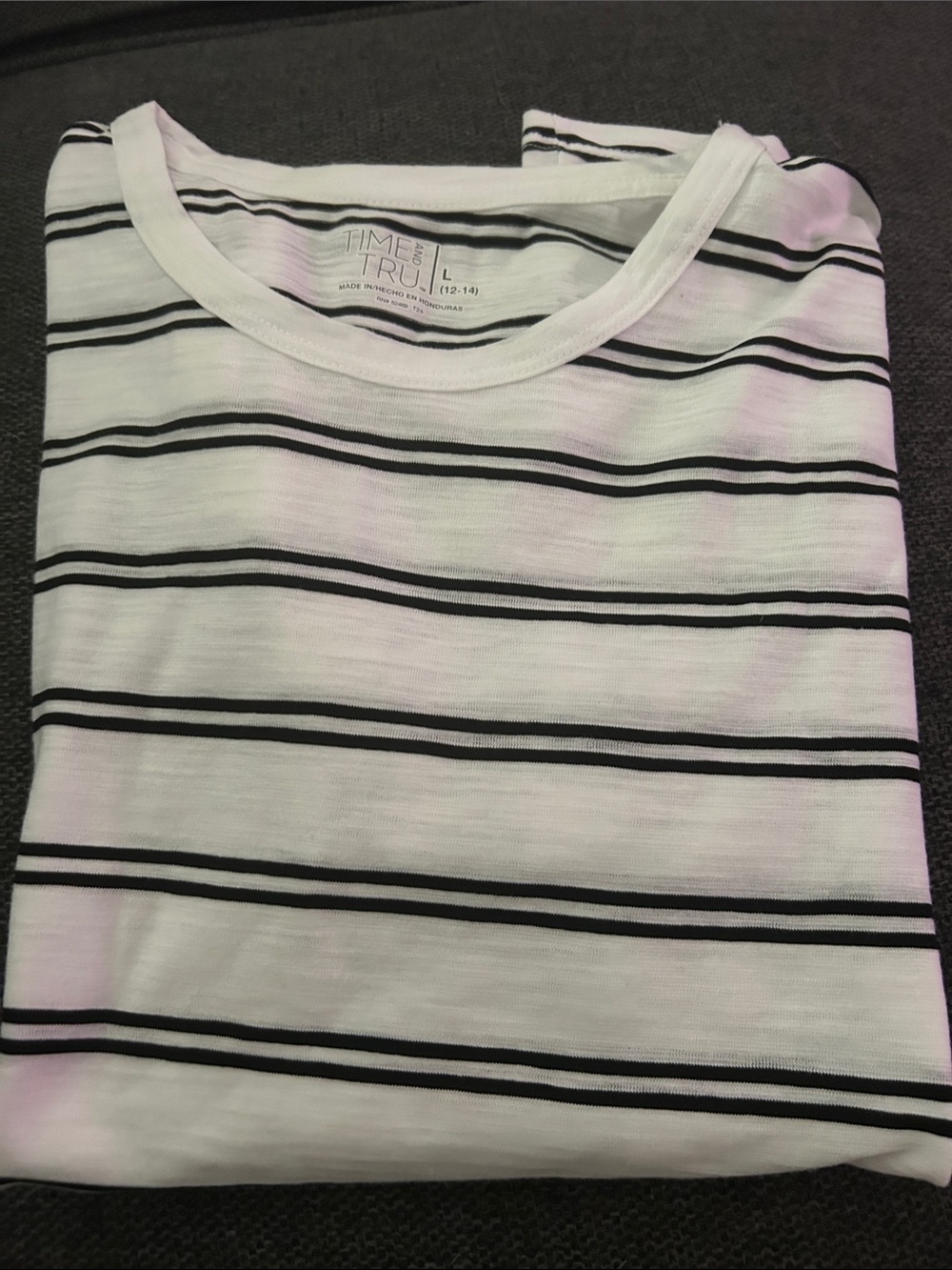 Time and Tru White and Navy Striped Crewneck Tee